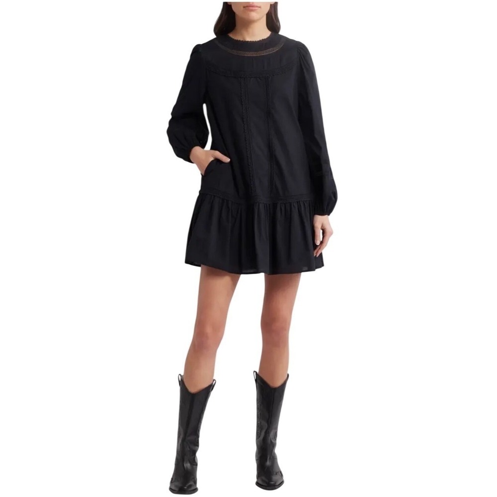 Treasure & Bond Black Cotton Lace Trim Drop Waist Dress Size Small New With Tag